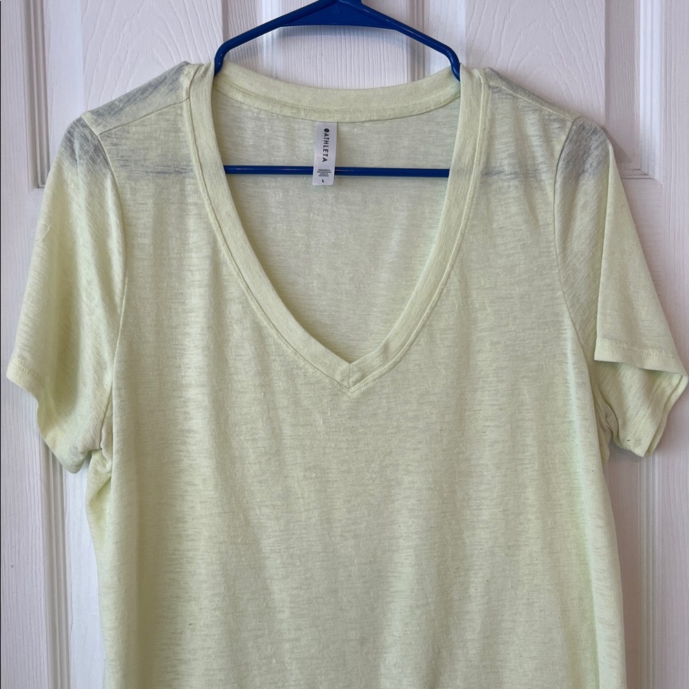 Women's Athleta V-Neck Light Yellow Top size L